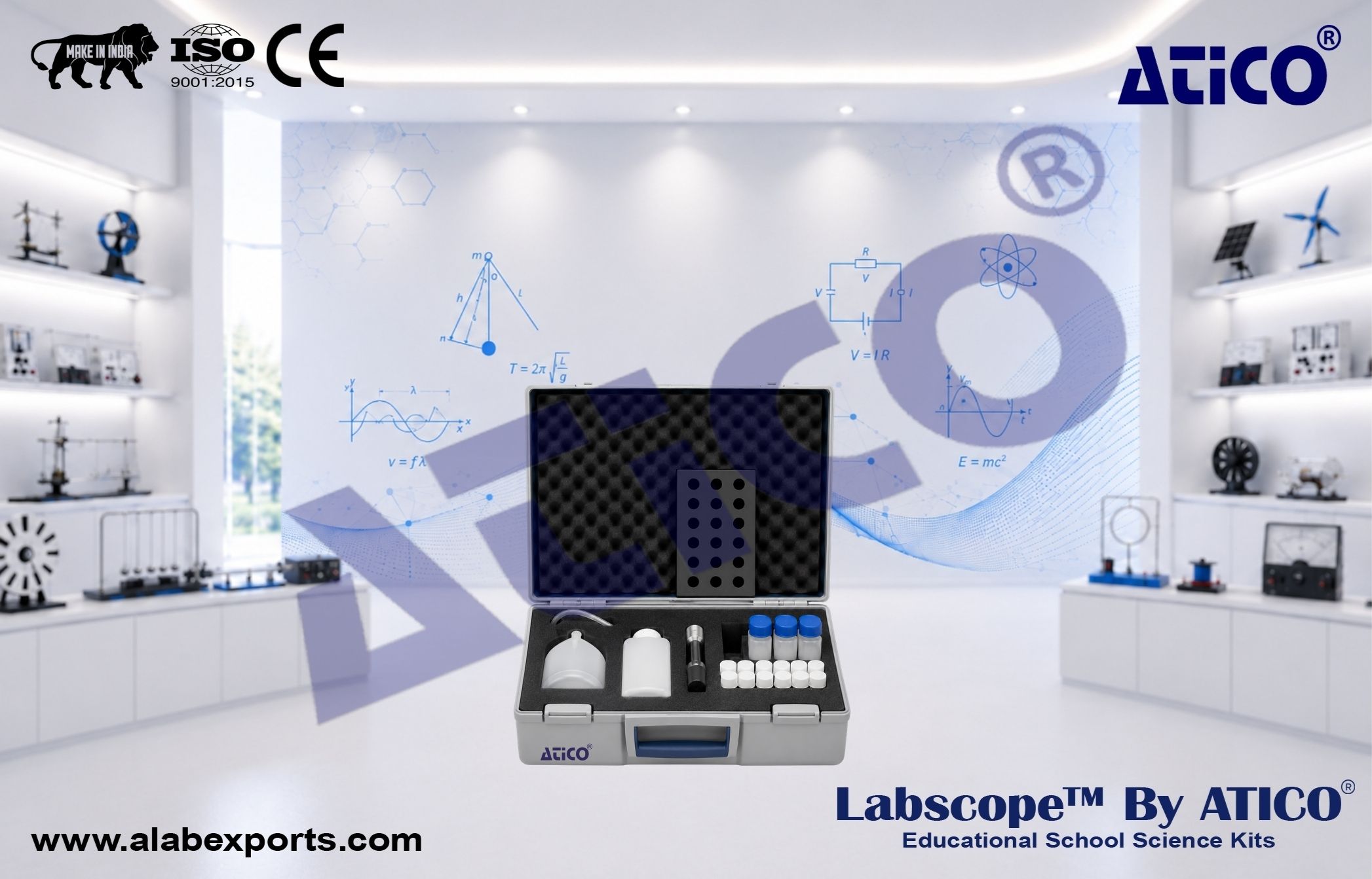 Sampling case for chemical analysis of water and soil Chemistry Lab Kits for Schools and Colleges ATICO Export