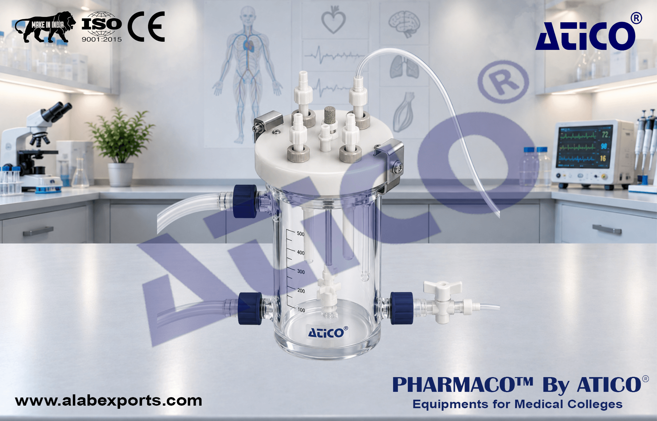 Sealed Water Jacketed Glass Buffer Reservoirs for Physiology Lab