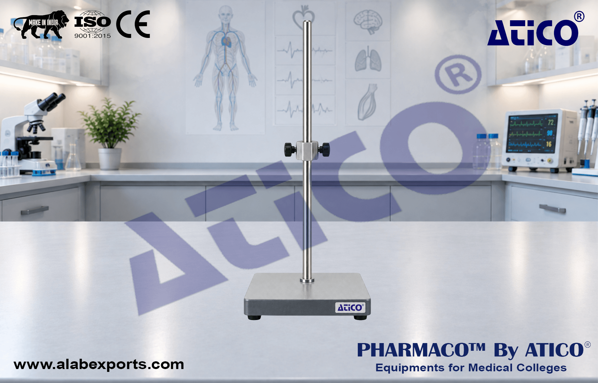 Lab Stand with Triangular Base Plate for Physiology Lab