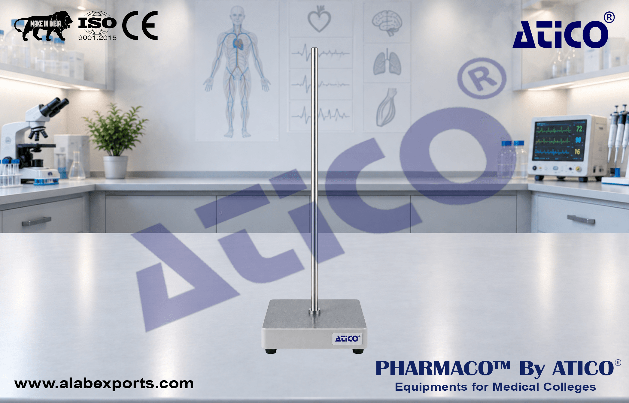 Lab Stand with Rectangular Base Plate for Physiology Lab