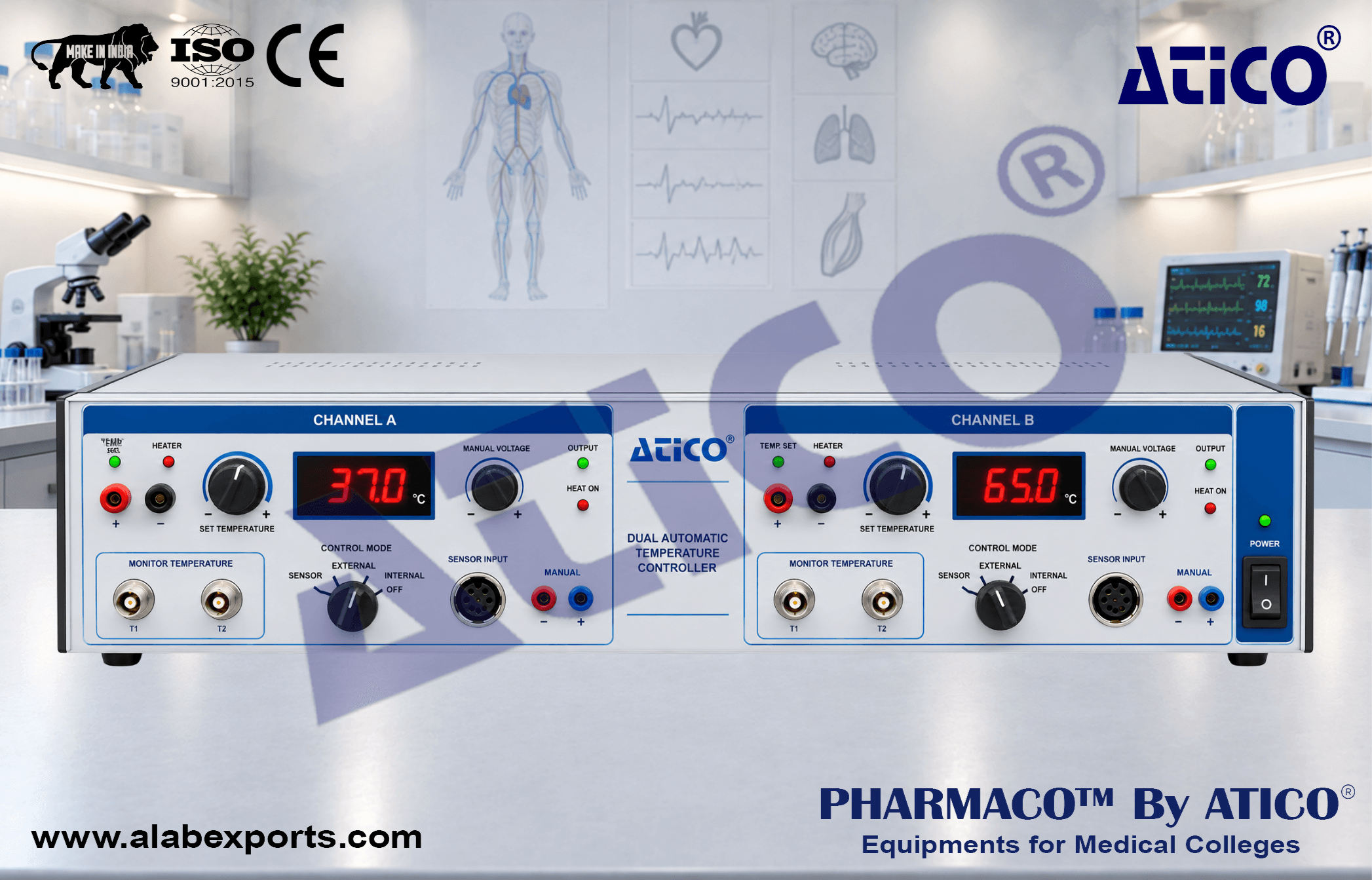 Dual Channel Temperature Controller For Pharmacology Research Lab Equipment