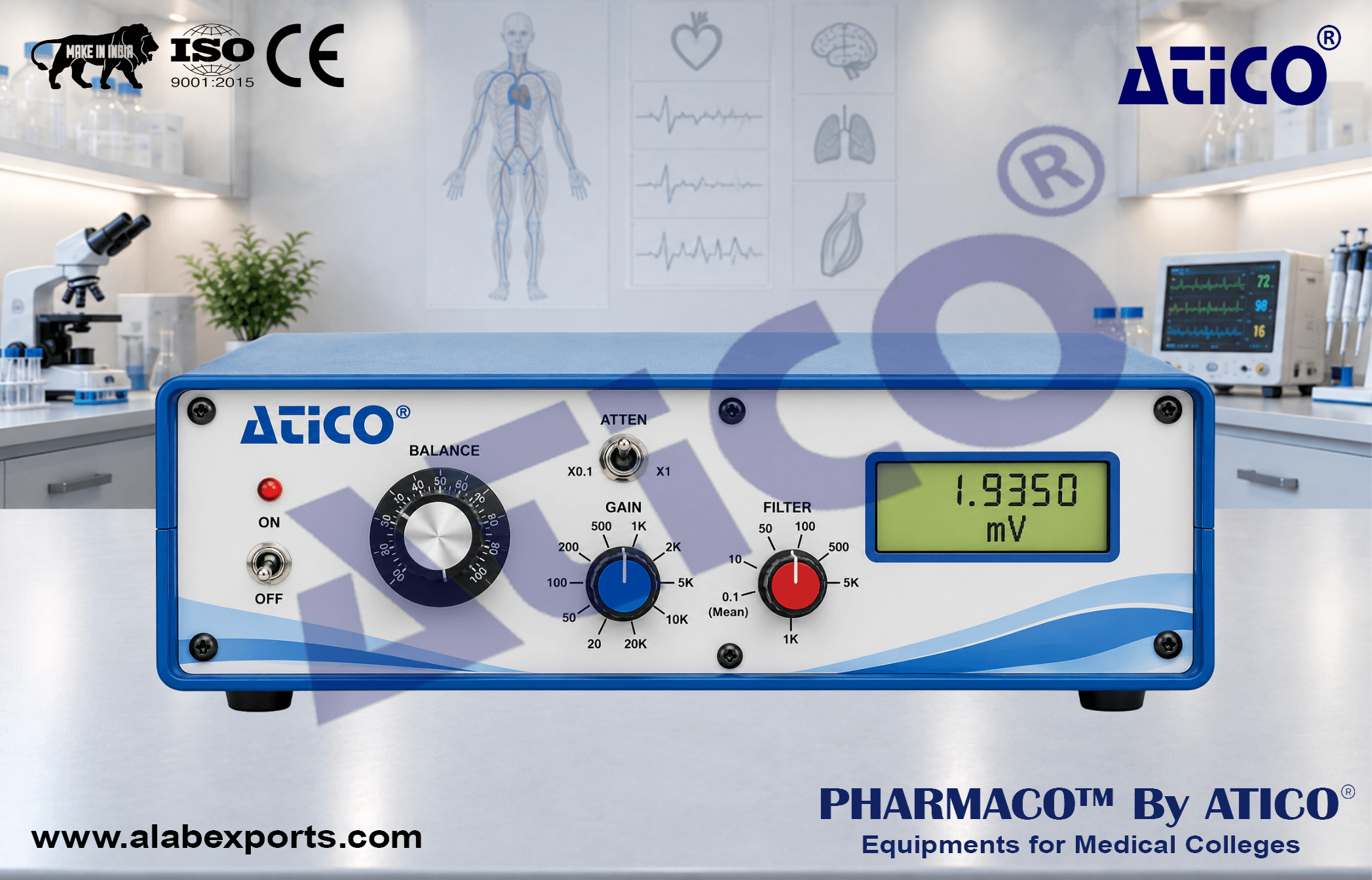 Single Channel Transducer Amplifier For Bioscience Research Lab Equipment