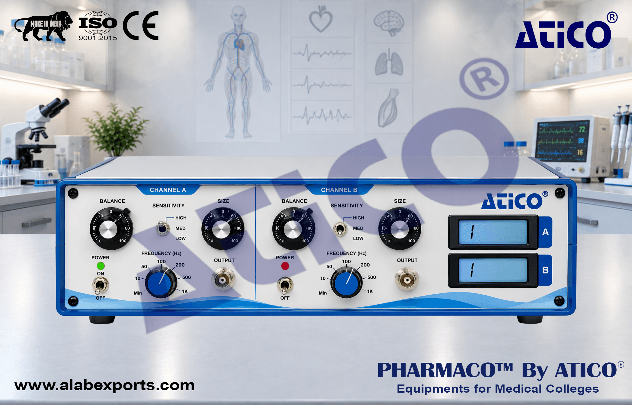 Dual Channel Blood Pressure Amplifier For Bioscience Research Lab Equipment