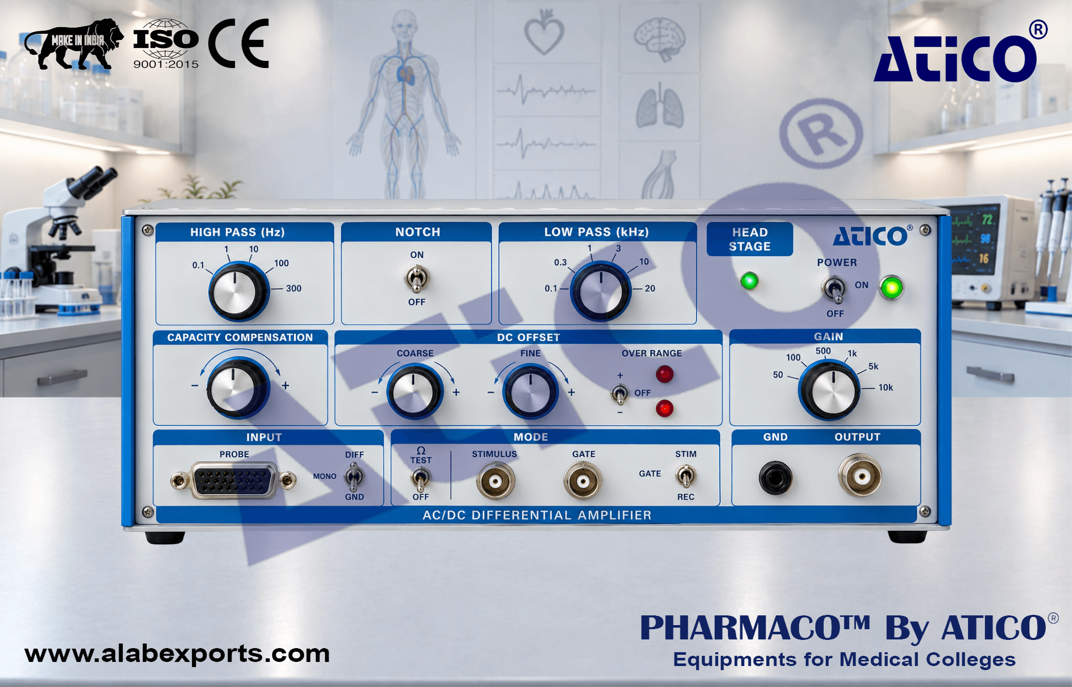 AC/DC Differential Amplifier For Preclinical Research Instruments